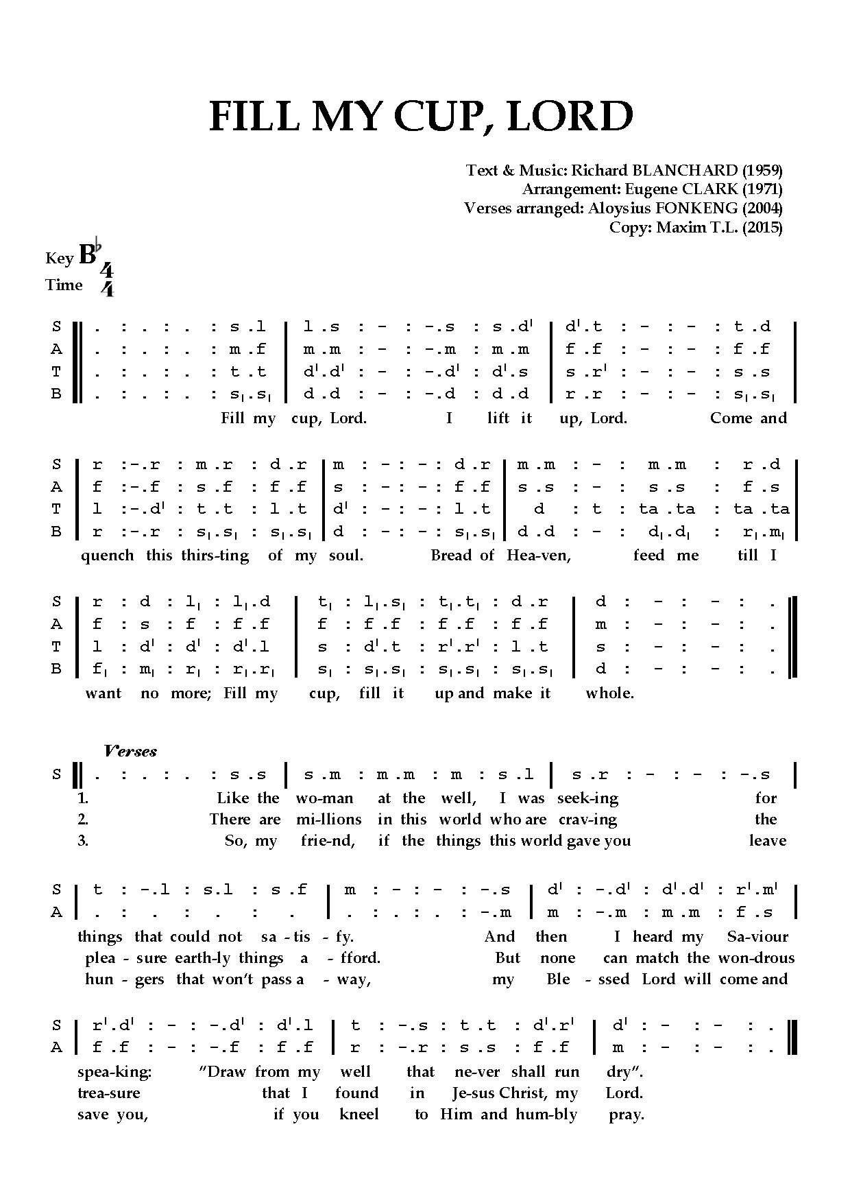 Fill My Cup - Download Choir Script PDF