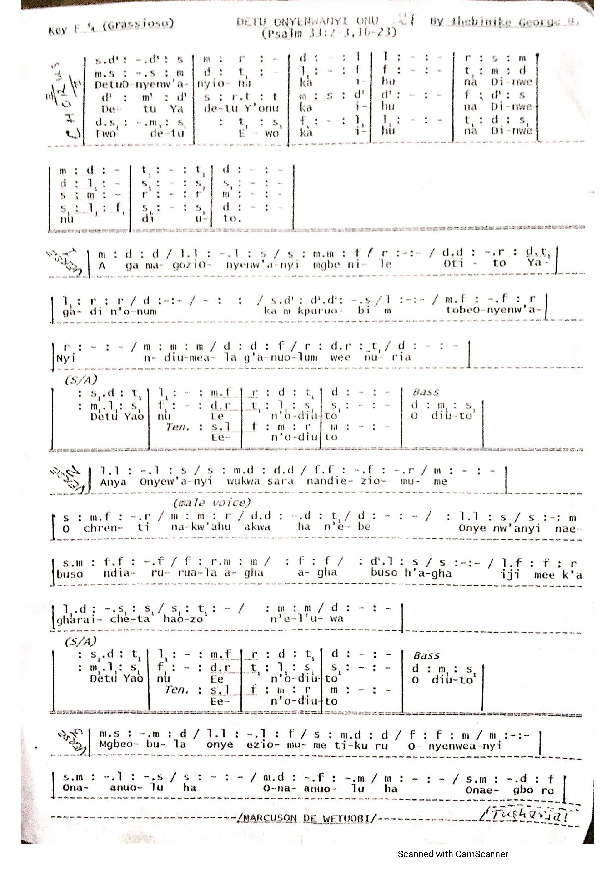 Detu Onyenwanyi Onu ~ Ihebinike George - Download Choir Script PDF