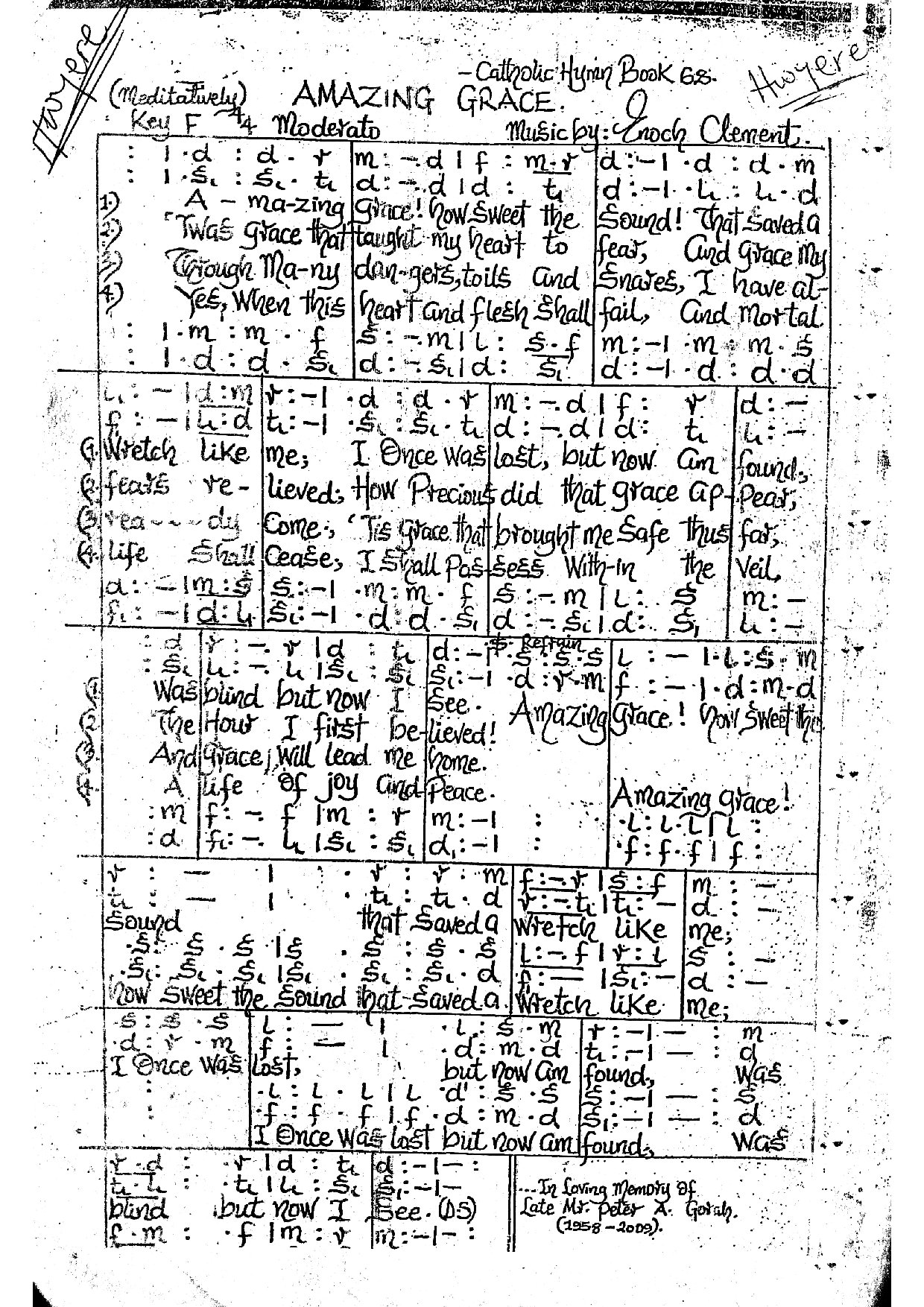 Amazing Grace - Enoch Clement - Download Choir Script PDF