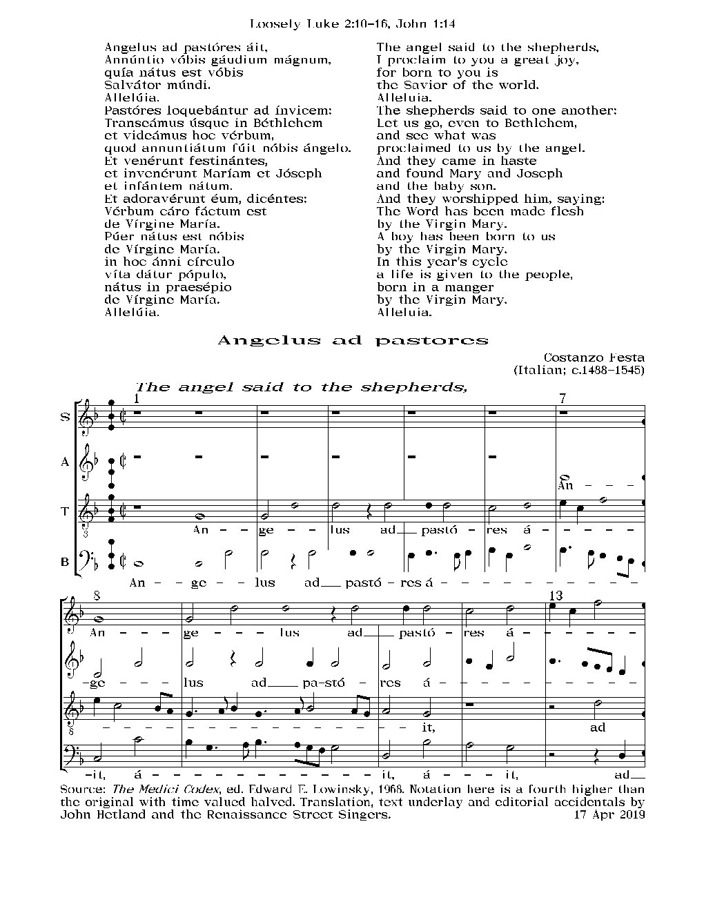 Angelus ad pastores ait