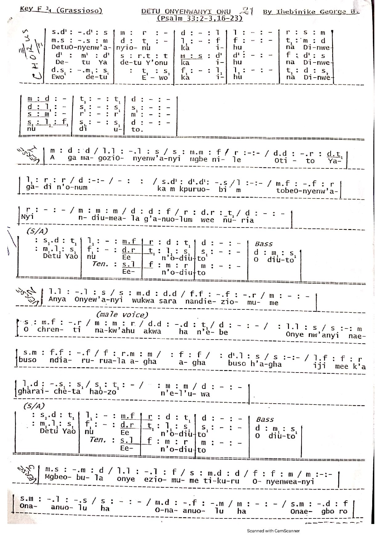 Detu Onyenweayi Onu ~ Ihebinike George - Download Choir Script PDF