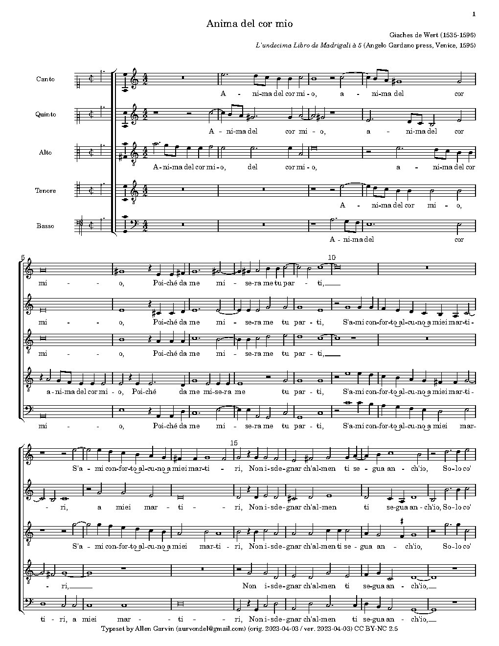 Anima del cor mio - Choir Script PDF Thumbnail