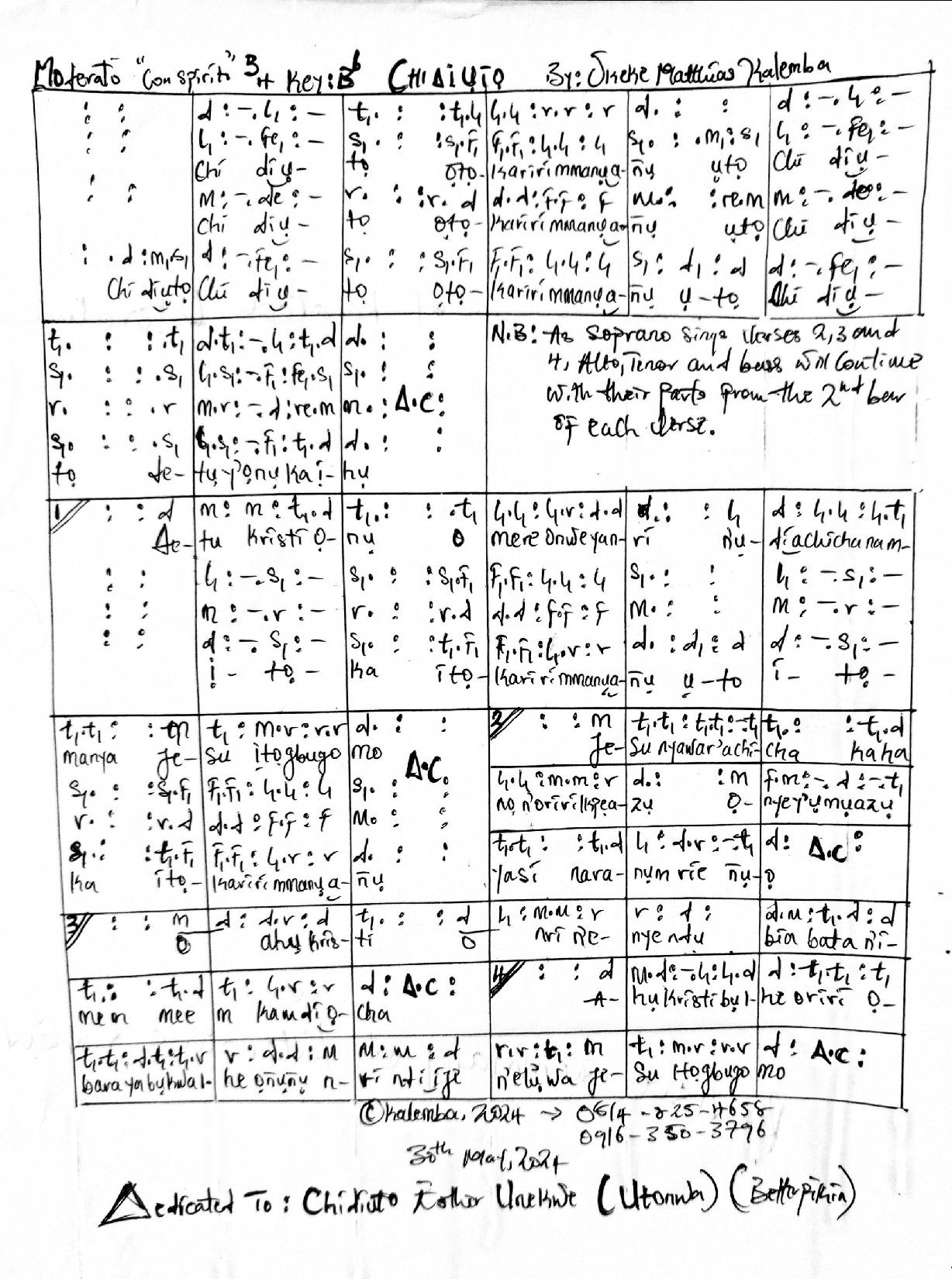 Chidiuto (comm) By Kalemba - Download Choir Script PDF