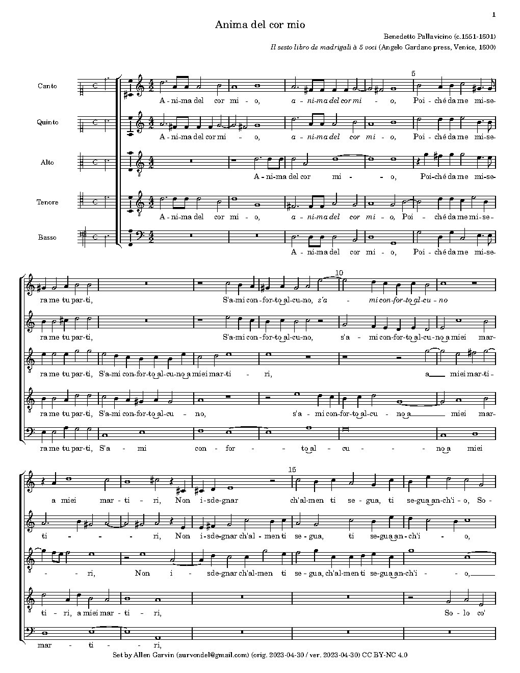 Anima del cor mio - Choir Script PDF Thumbnail