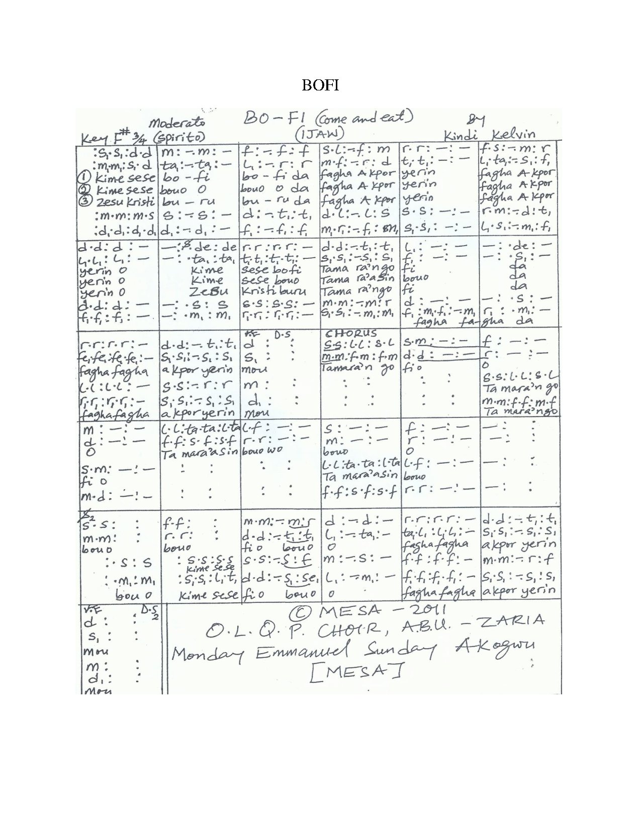 Bofi - Download Choir Script PDF