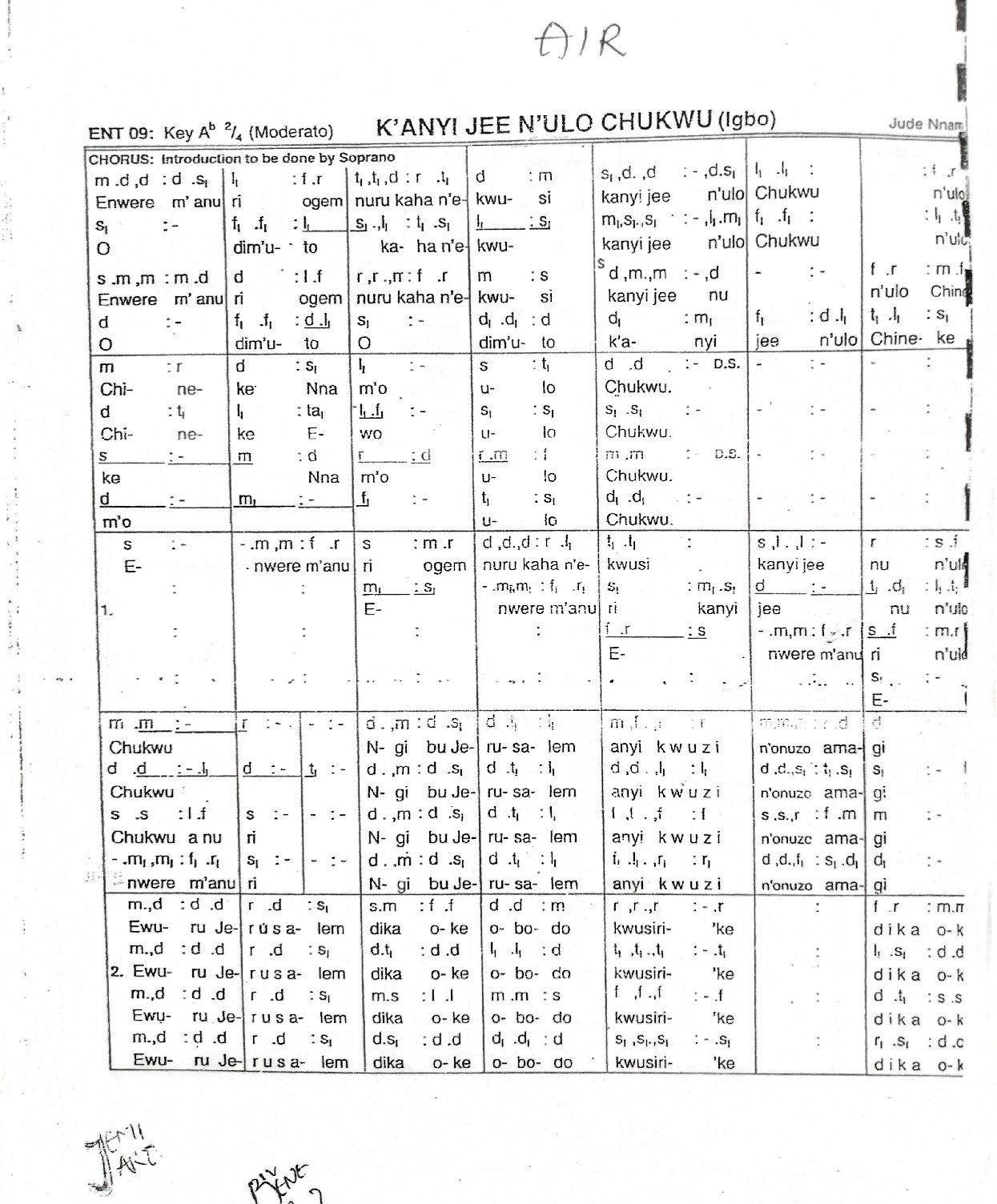 Kanyi Jee N Ulo Chukwu - Download Choir Script PDF