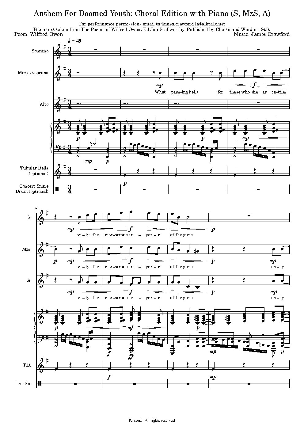 Anthem For Doomed Youth. Choral Edition.