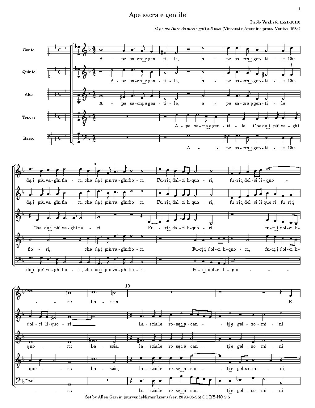Ape sacra e gentile - Choir Script PDF Thumbnail