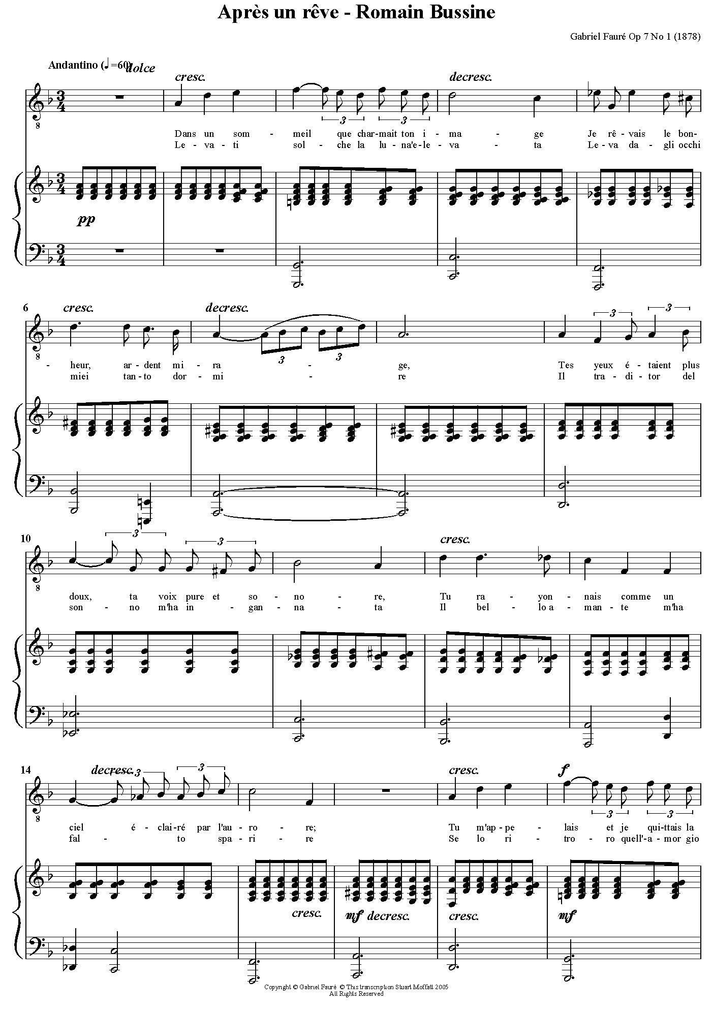 Après un Rêve, Op. 7, No. 1