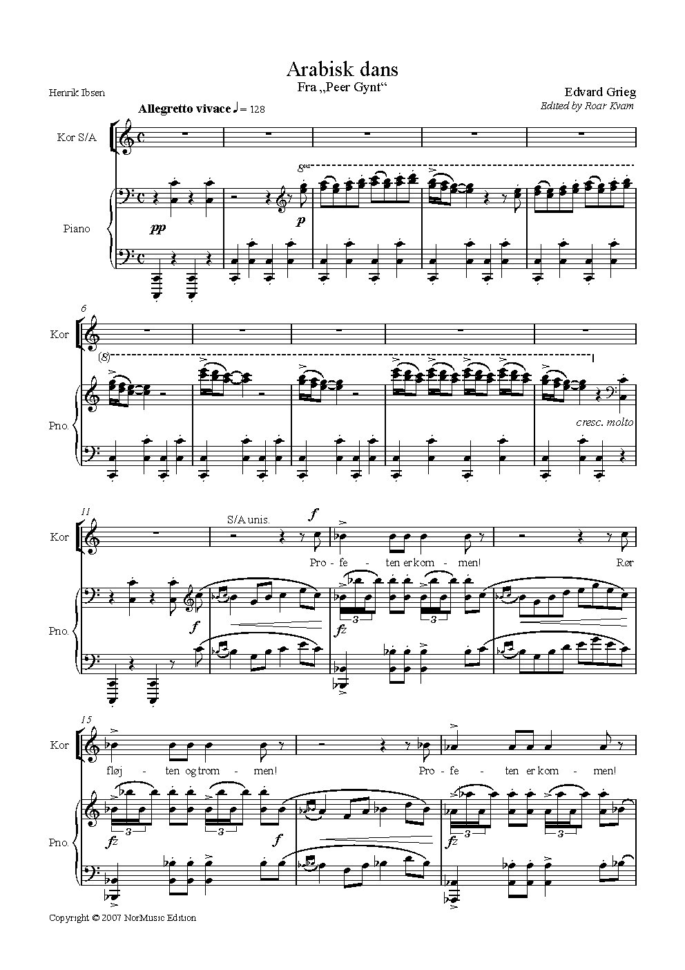 Arabisk Dans (from Peer Gynt) - Choir Script PDF Thumbnail