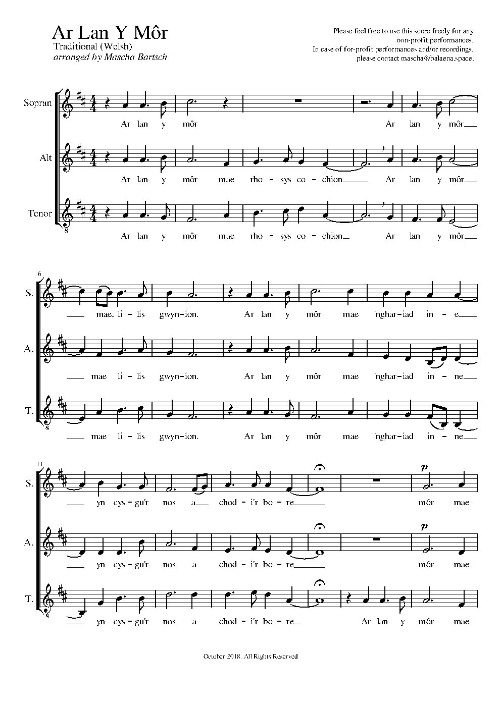 Ar Lan Y Môr - Choir Script PDF Thumbnail