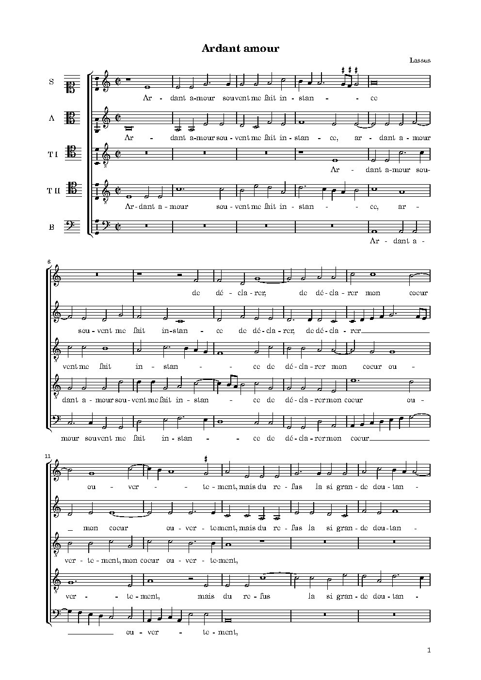 Ardant amour 5vv - Choir Script PDF Thumbnail