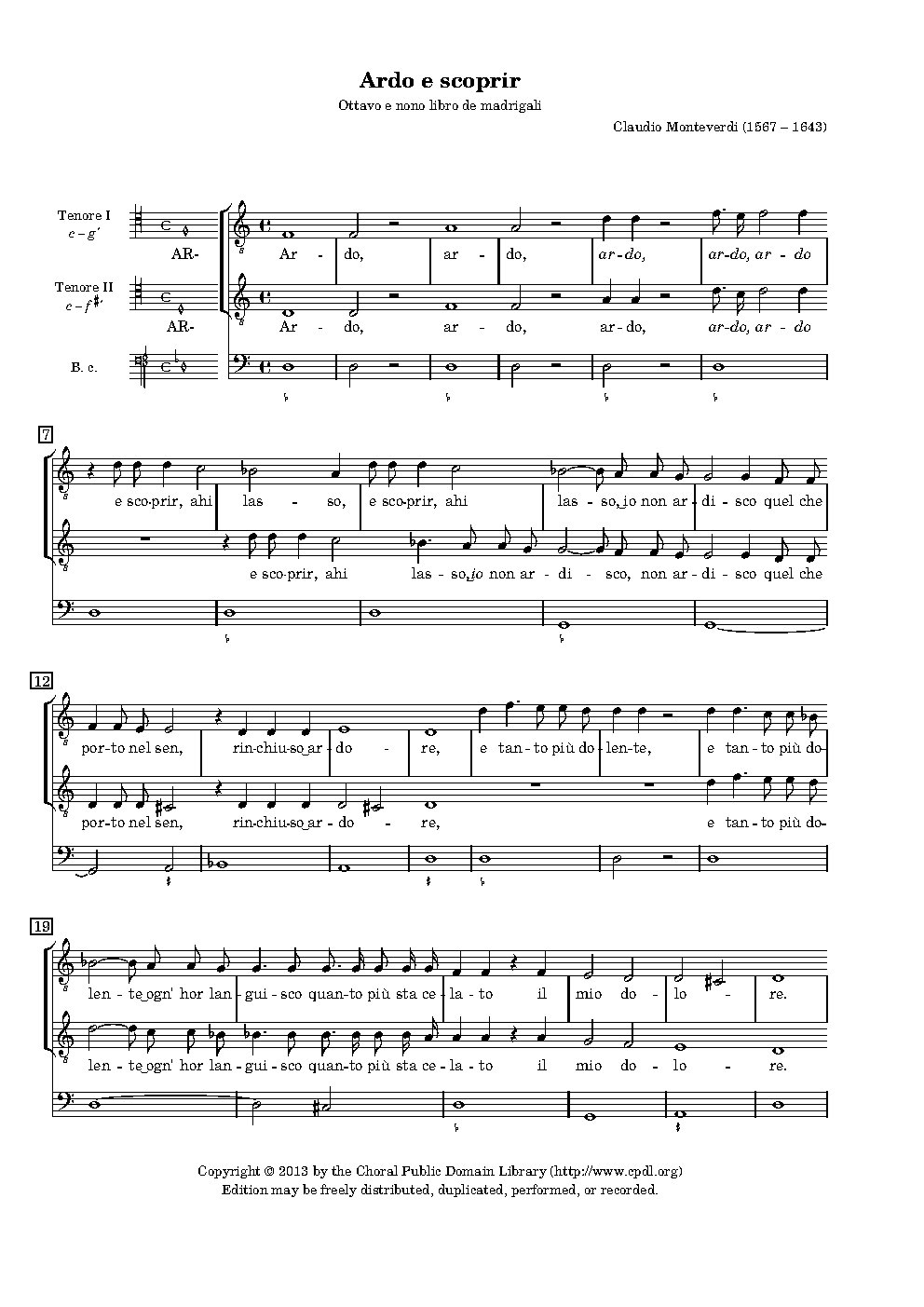 Ardo e scoprir, ahi lasso, io non ardisco - Choir Script PDF Thumbnail