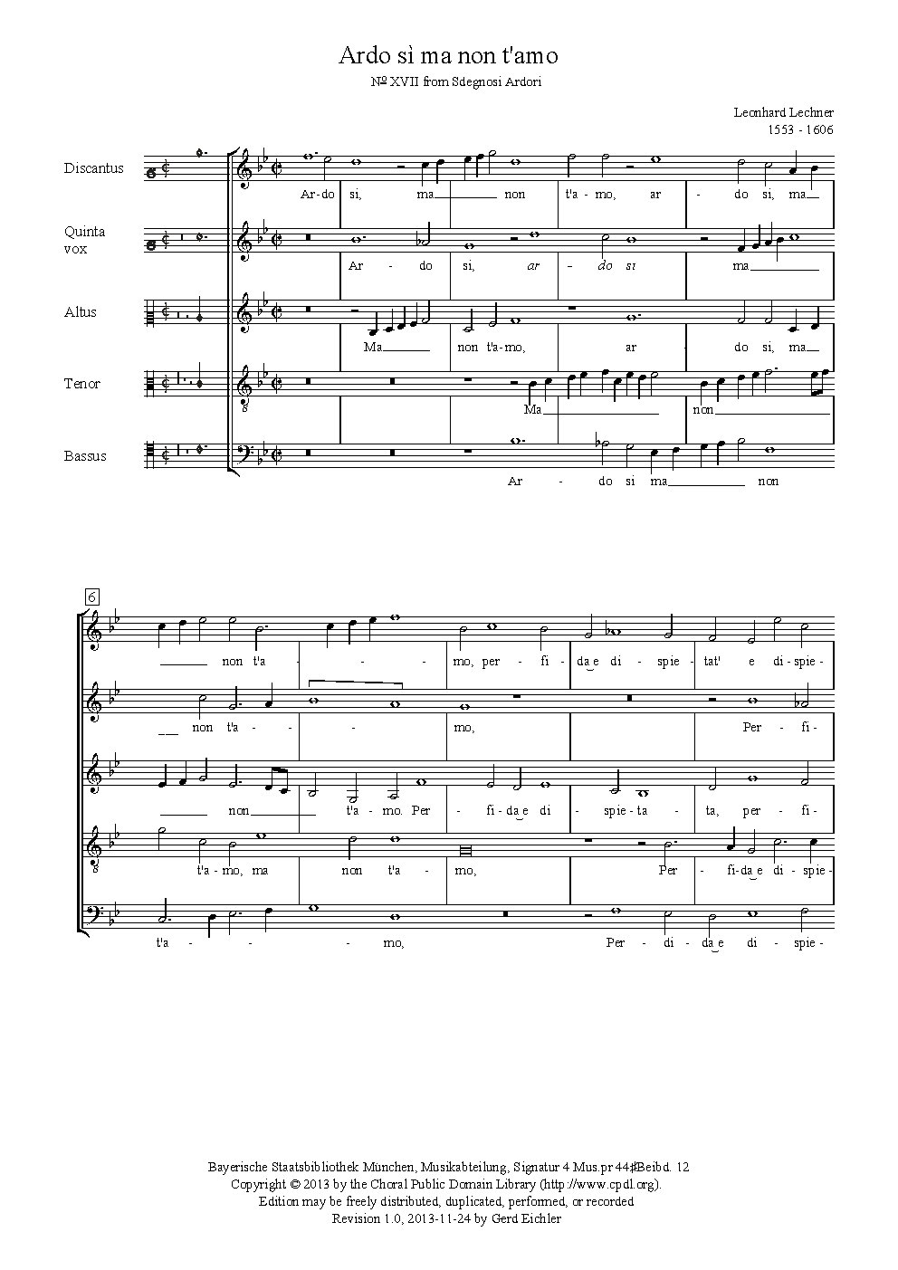 Ardo, sì, ma non t'amo - Choir Script PDF Thumbnail