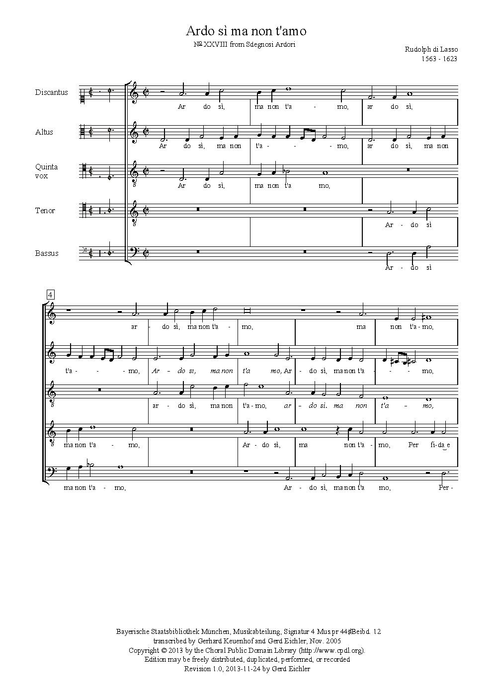 Ardo, sì, ma non t'amo - Choir Script PDF Thumbnail