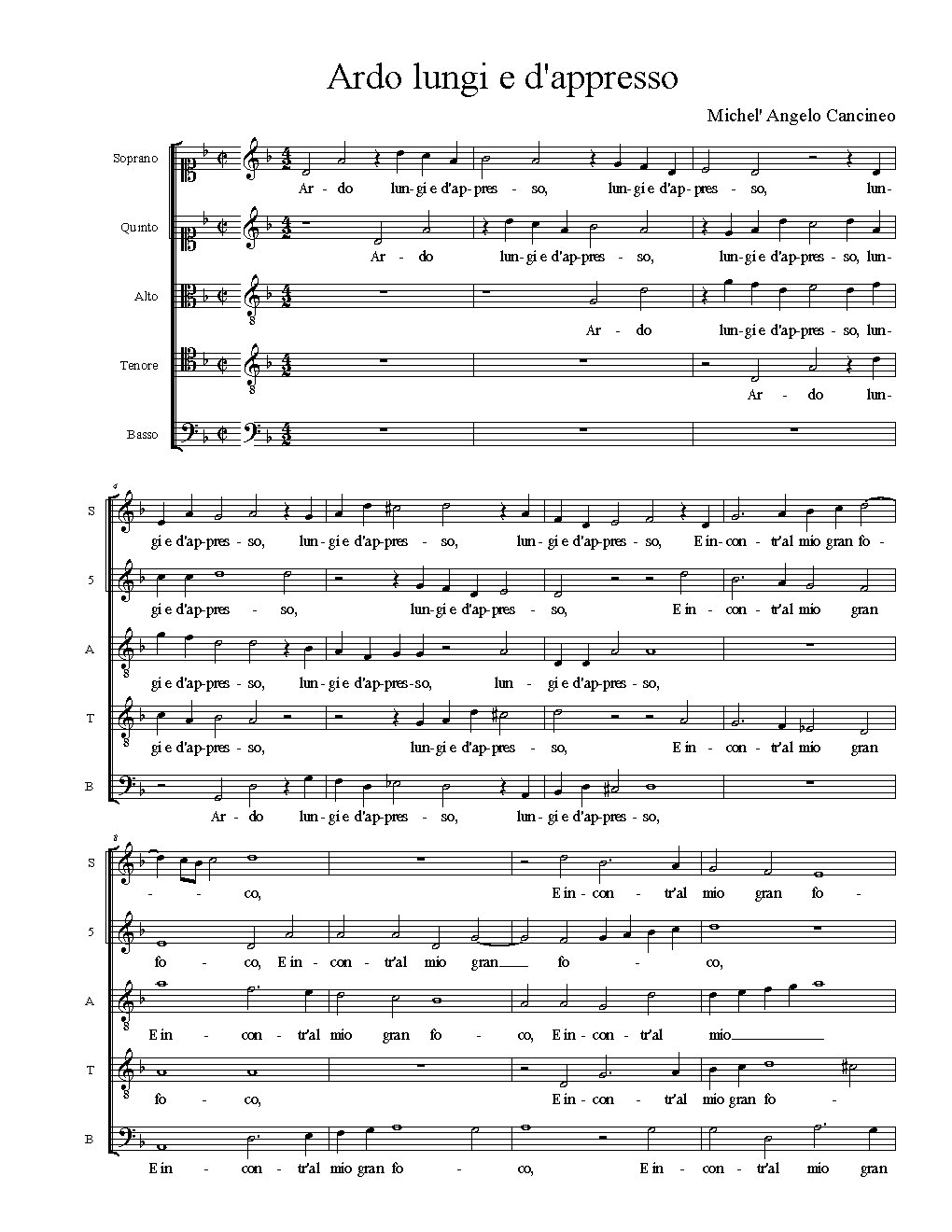 Ardo lungi e d'appresso - Choir Script PDF Thumbnail