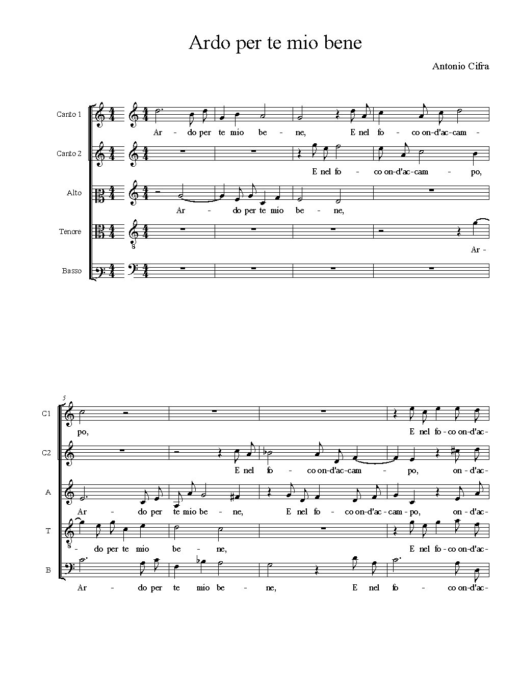 Ardo per te mio bene - Choir Script PDF Thumbnail