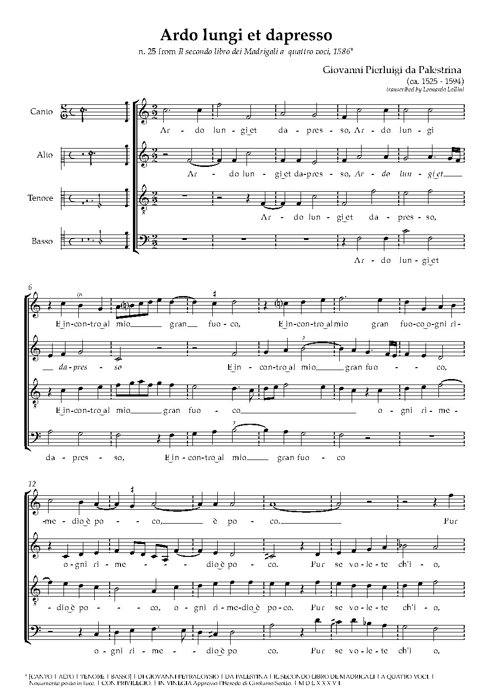 Ardo lungi et dapresso - Choir Script PDF Thumbnail