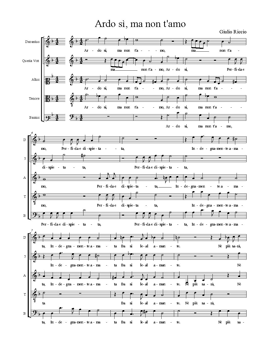 Ardo sì, ma non t'amo - Choir Script PDF Thumbnail