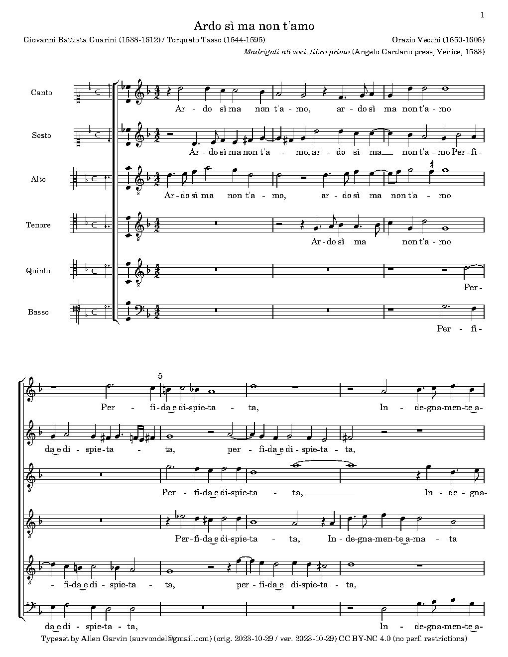 Ardo sì ma non t'amo - Choir Script PDF Thumbnail