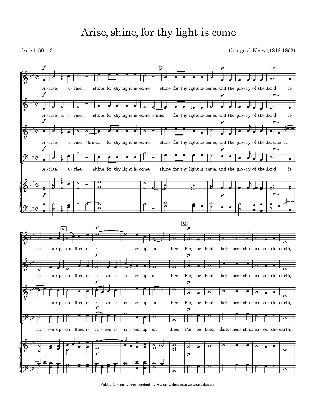 Arise, shine, for thy light is come - Choir Script PDF Thumbnail