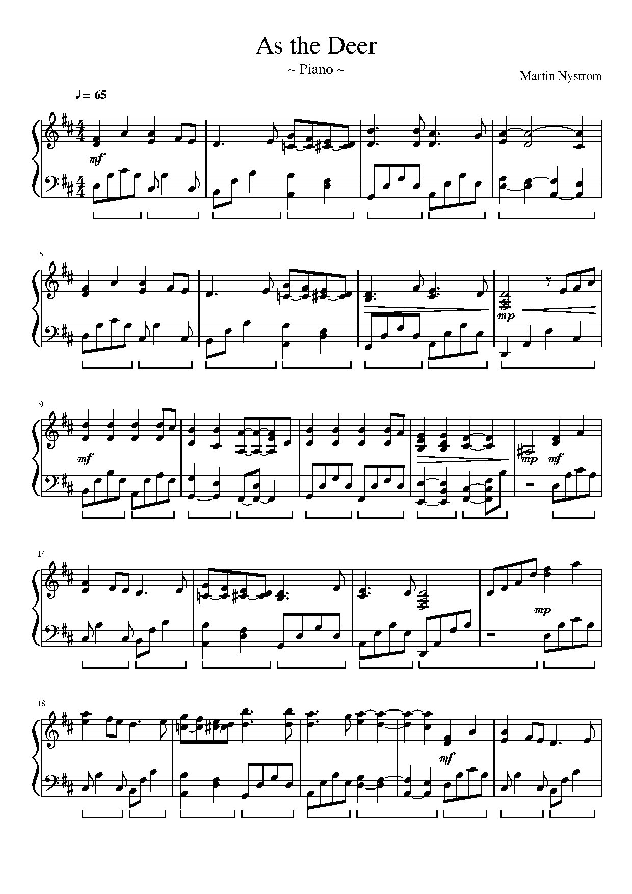 As The Deer - Piano In D Major - Download Choir Script PDF