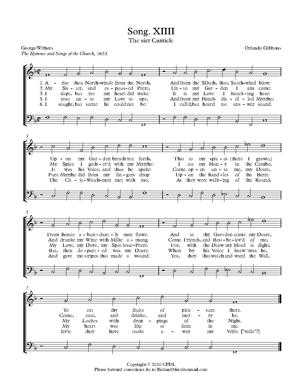 Arise thou North-winde (Song 14)