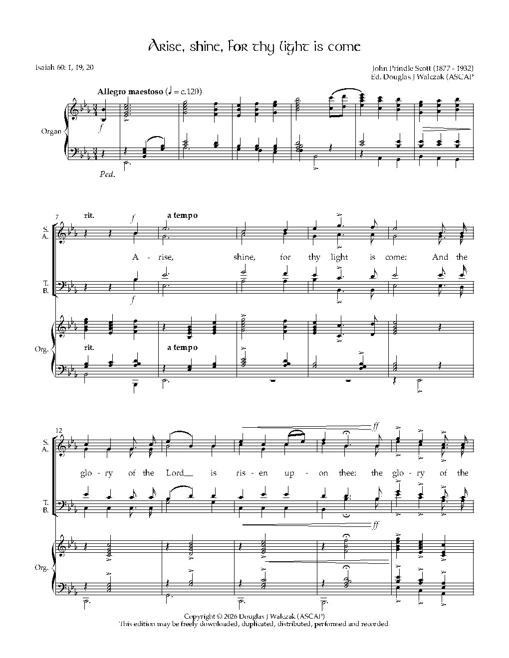 Arise, shine, for thy light is come - Choir Script PDF Thumbnail