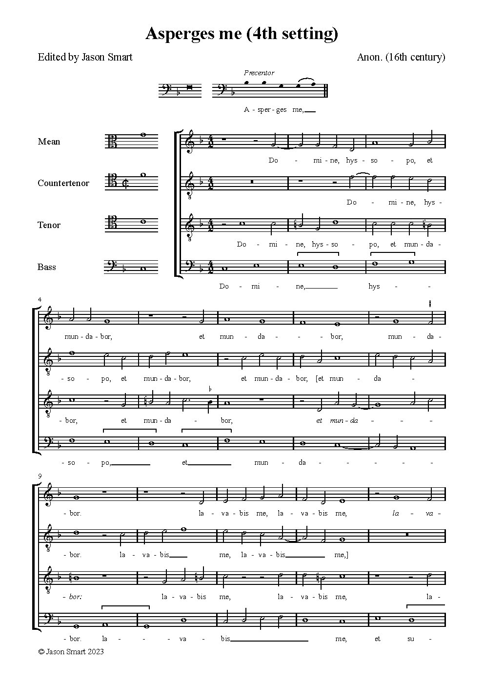 Asperges me (Gyffard Partbooks, 4th setting)