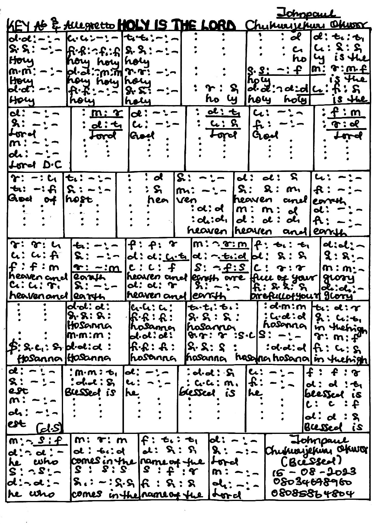 Holy Is The Lord.. - Download Choir Script PDF