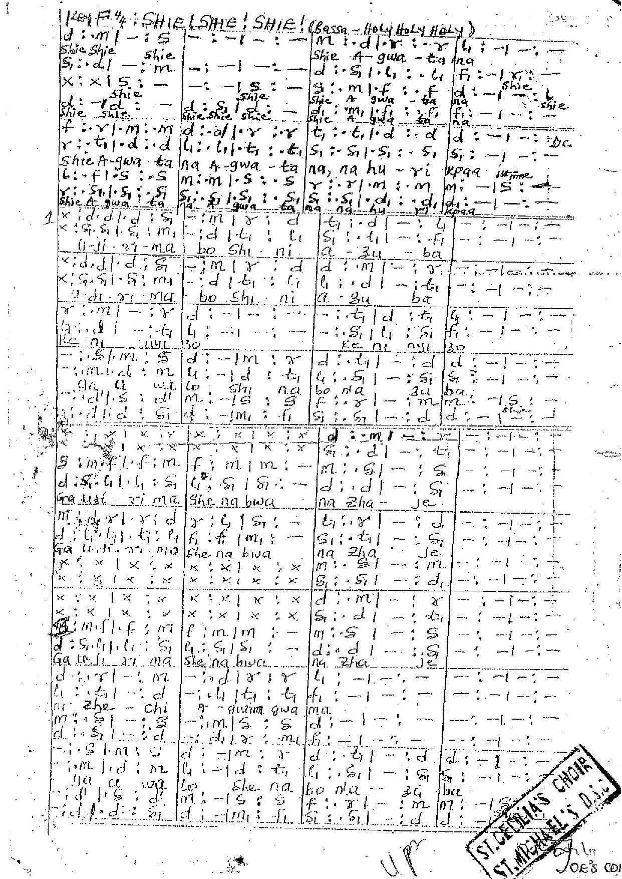 Shie Shie Shie - Download Choir Script PDF