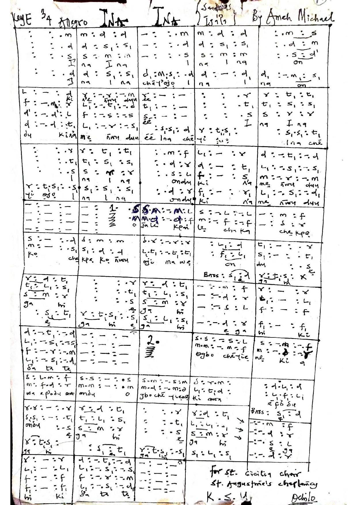 Ina Ina (sanctus) - Download Choir Script PDF