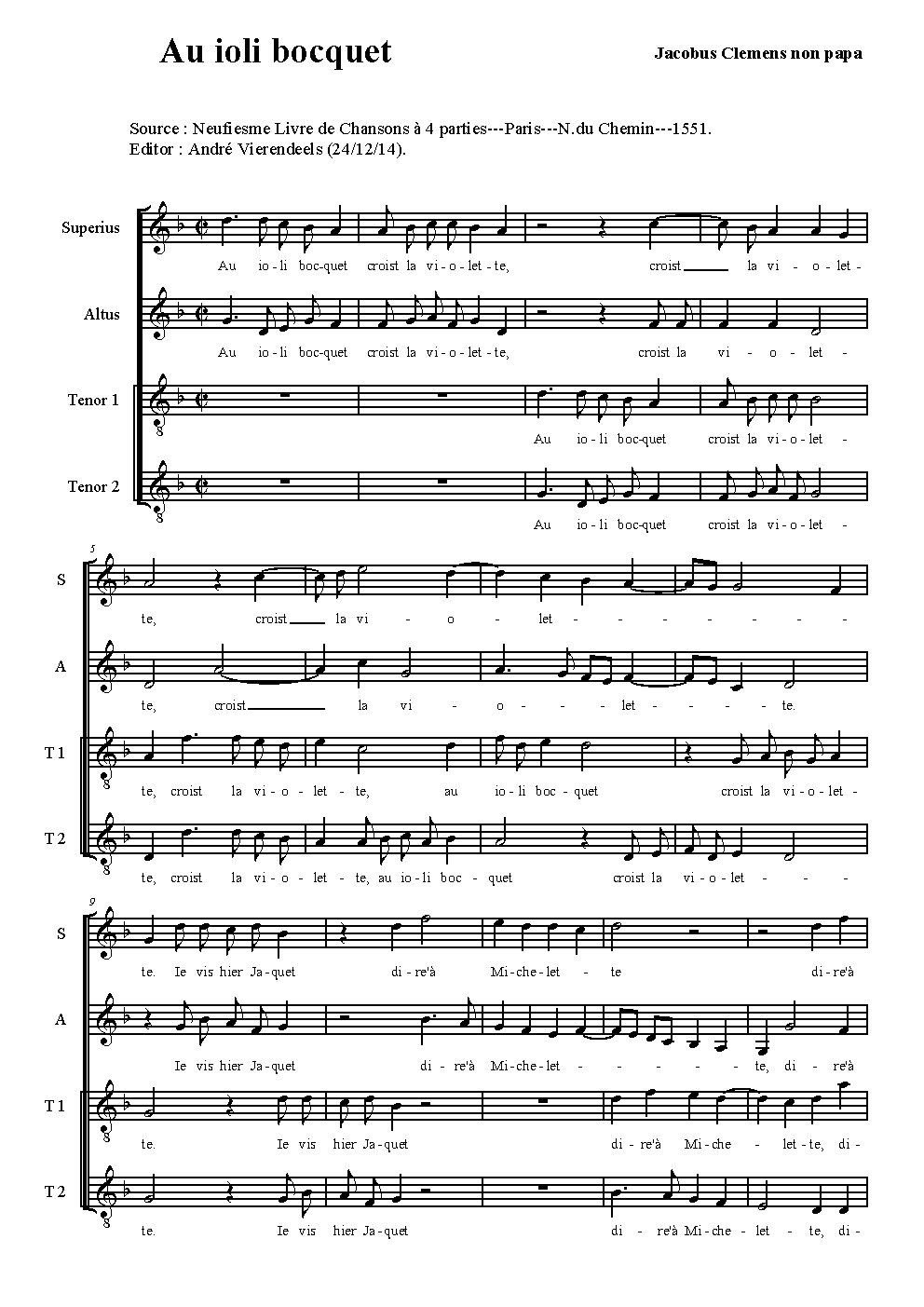 Au joly bocquet croist la violette - Choir Script PDF Thumbnail
