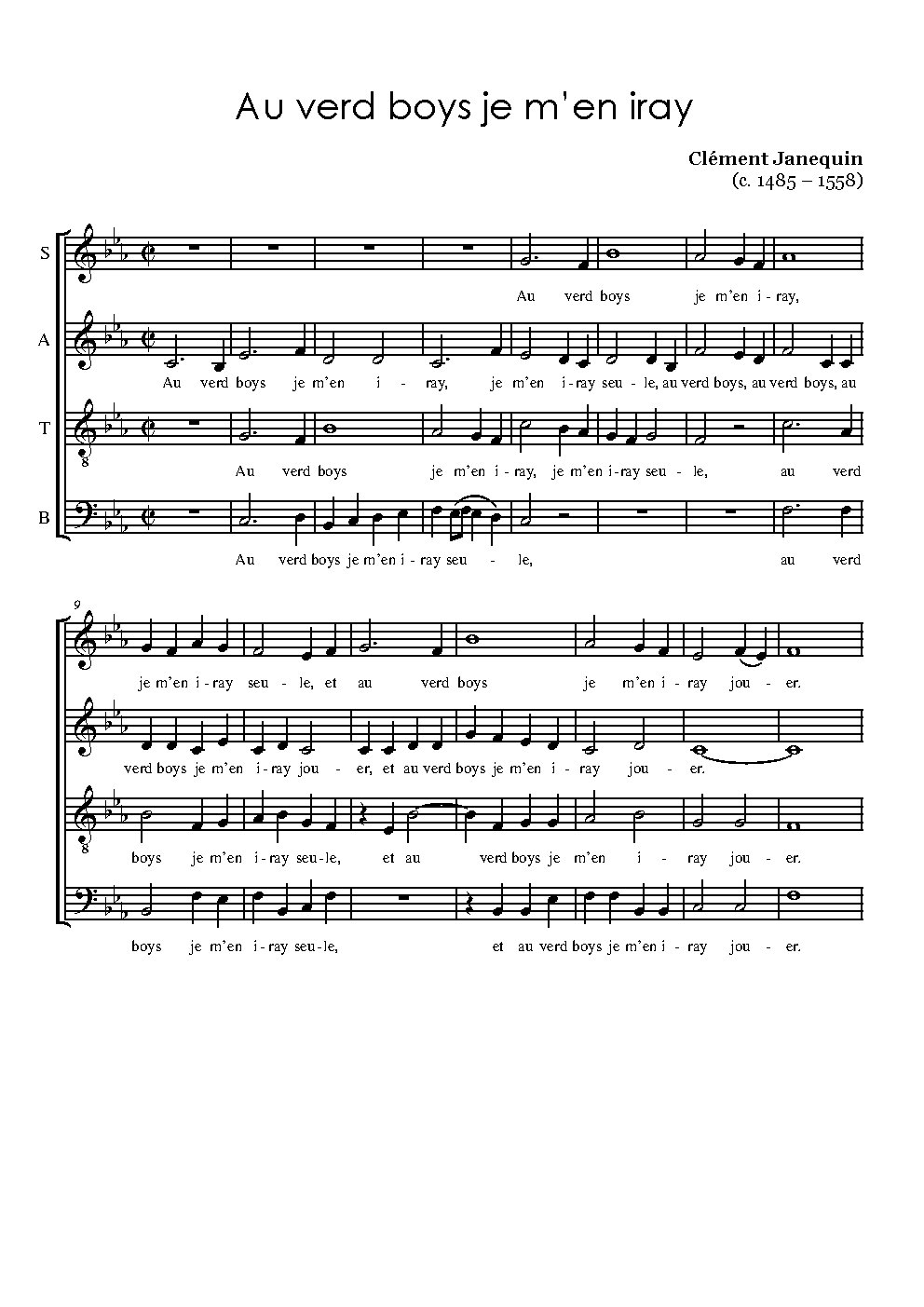 Au verd boys je m'en iray - Choir Script PDF Thumbnail