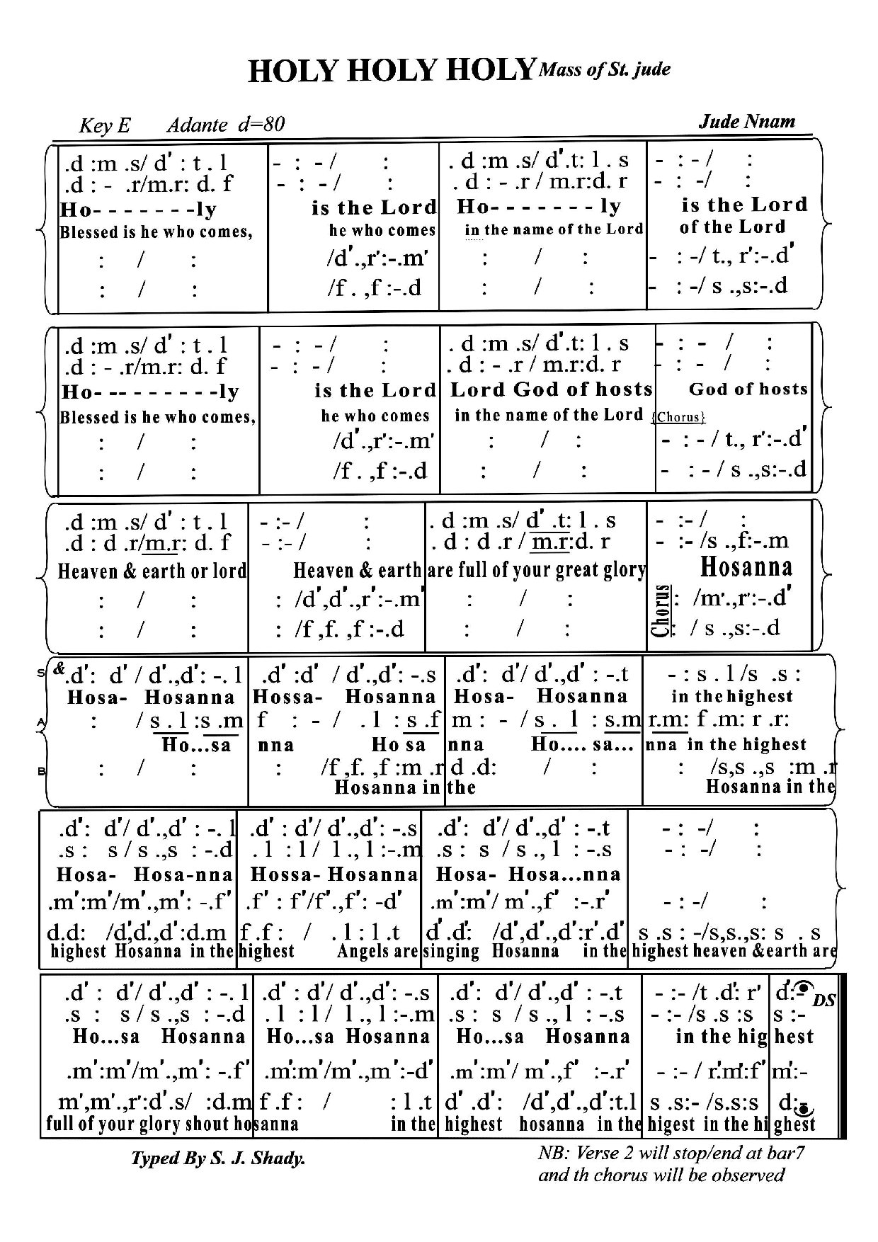 Holy Holy By Jude Nnam - Download Choir Script PDF