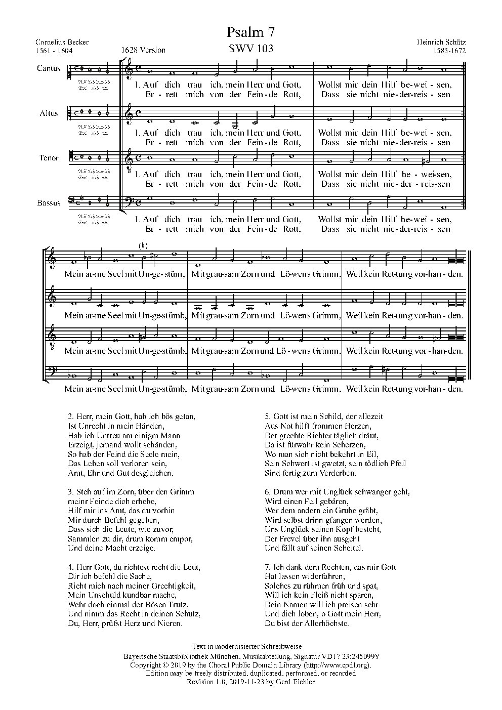 Auf dich trau ich, mein Herr und Gott, SWV 103 - Choir Script PDF Thumbnail