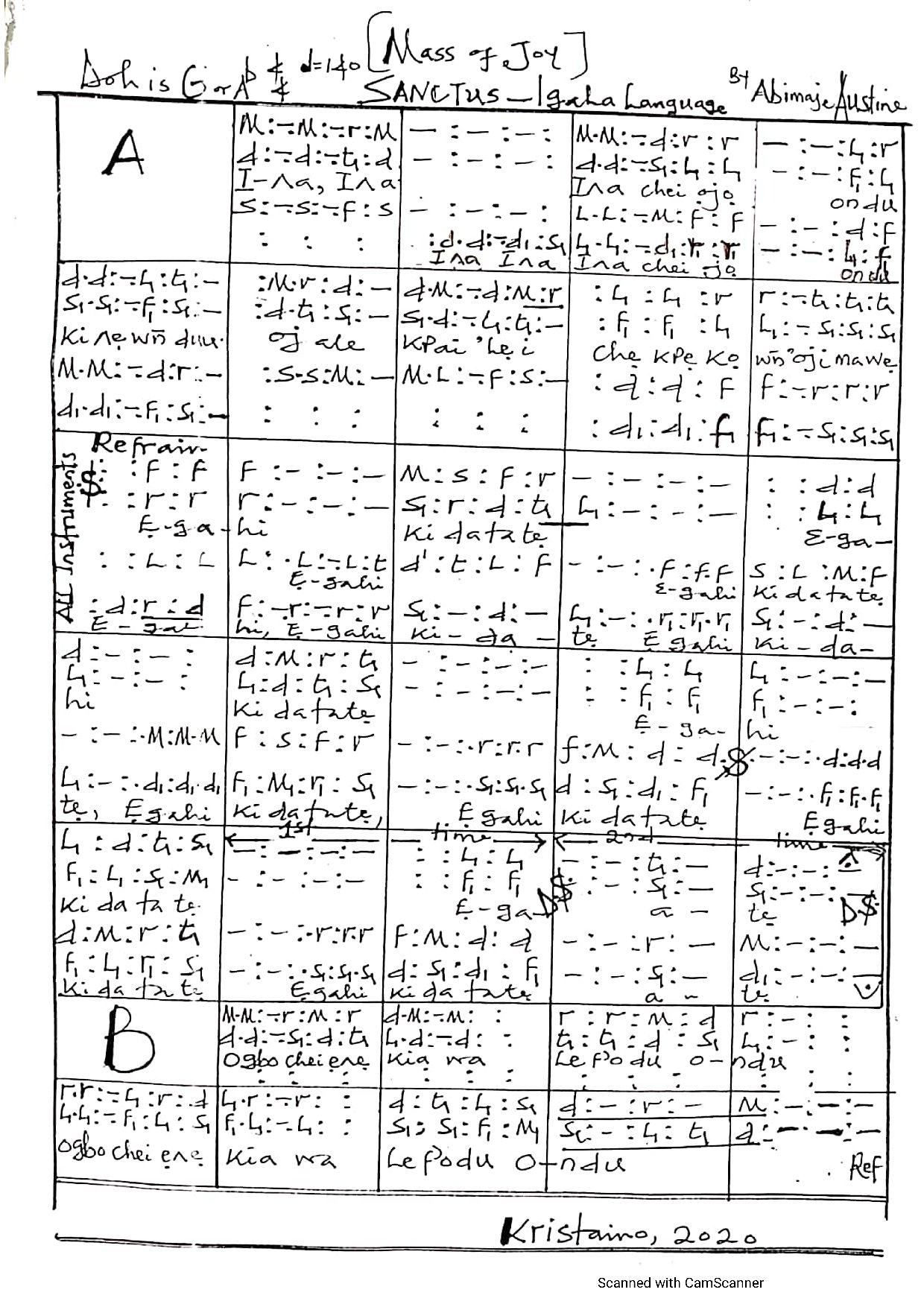 Ina Ina (sanctus In Igala Language) - Download Choir Script PDF