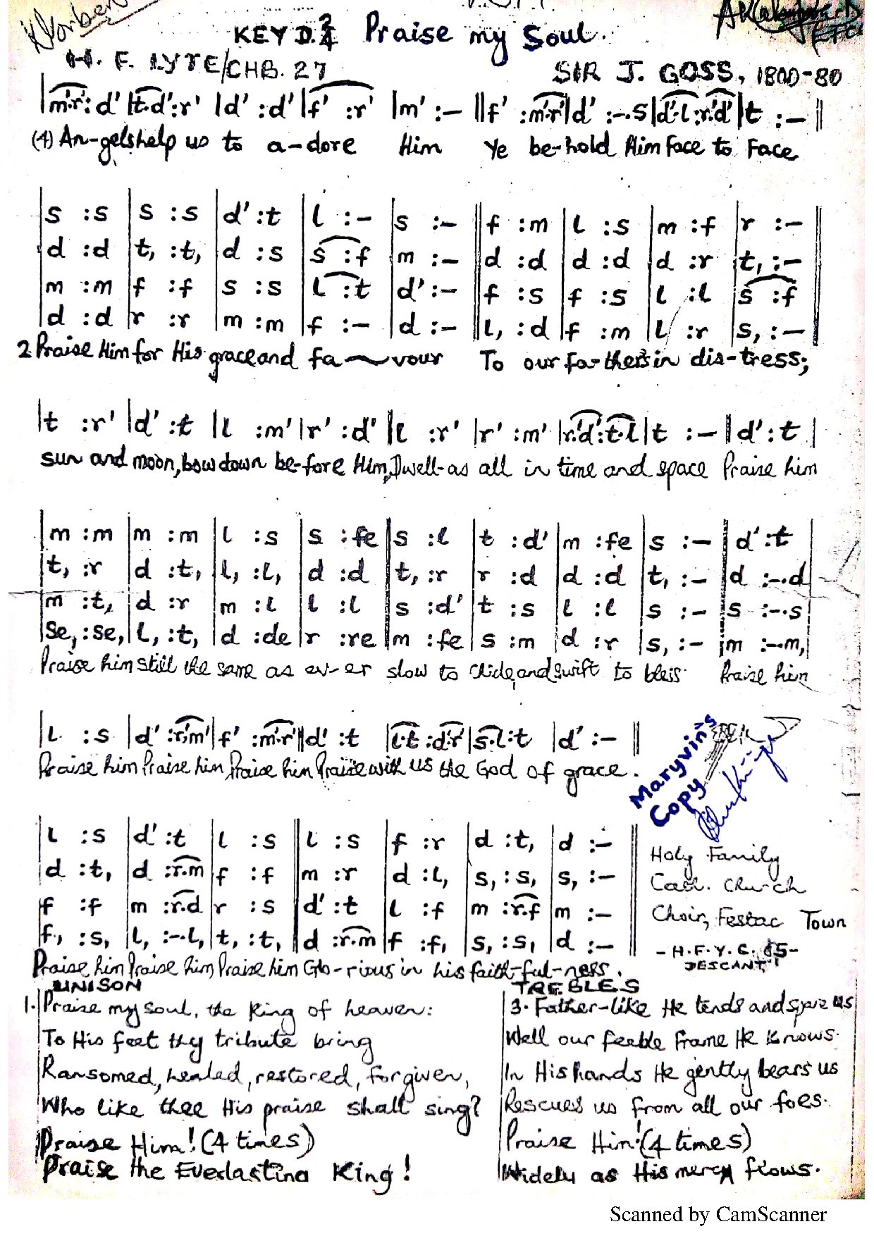 Praise My Soul, The King Of Heaven - Download Choir Script PDF