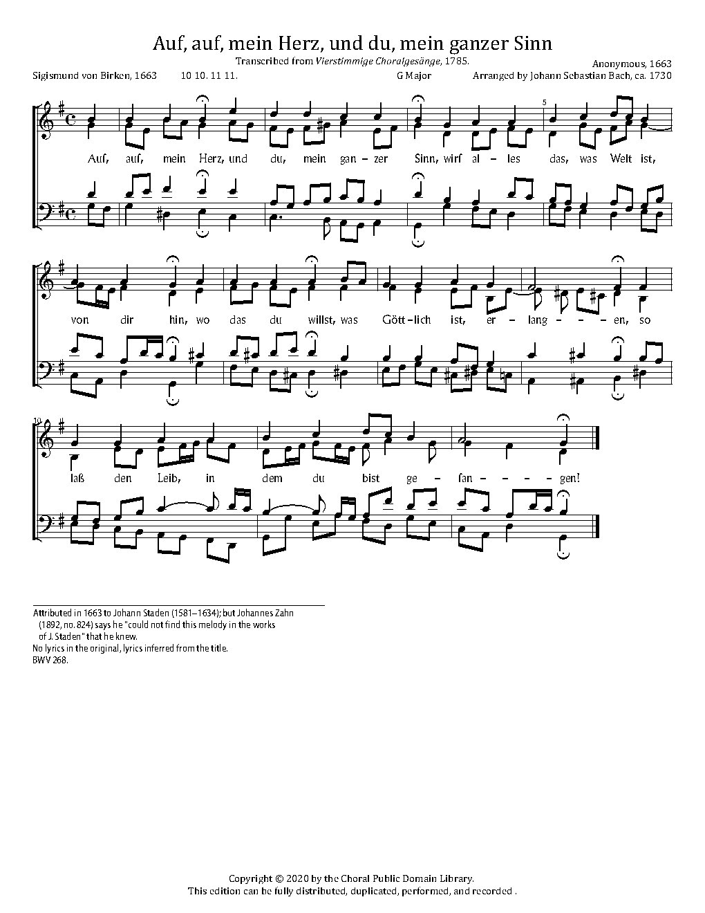 Auf auf mein Herz, BWV 268
