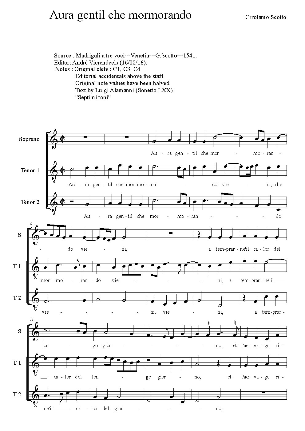 Aura gentil che mormorando - Choir Script PDF Thumbnail