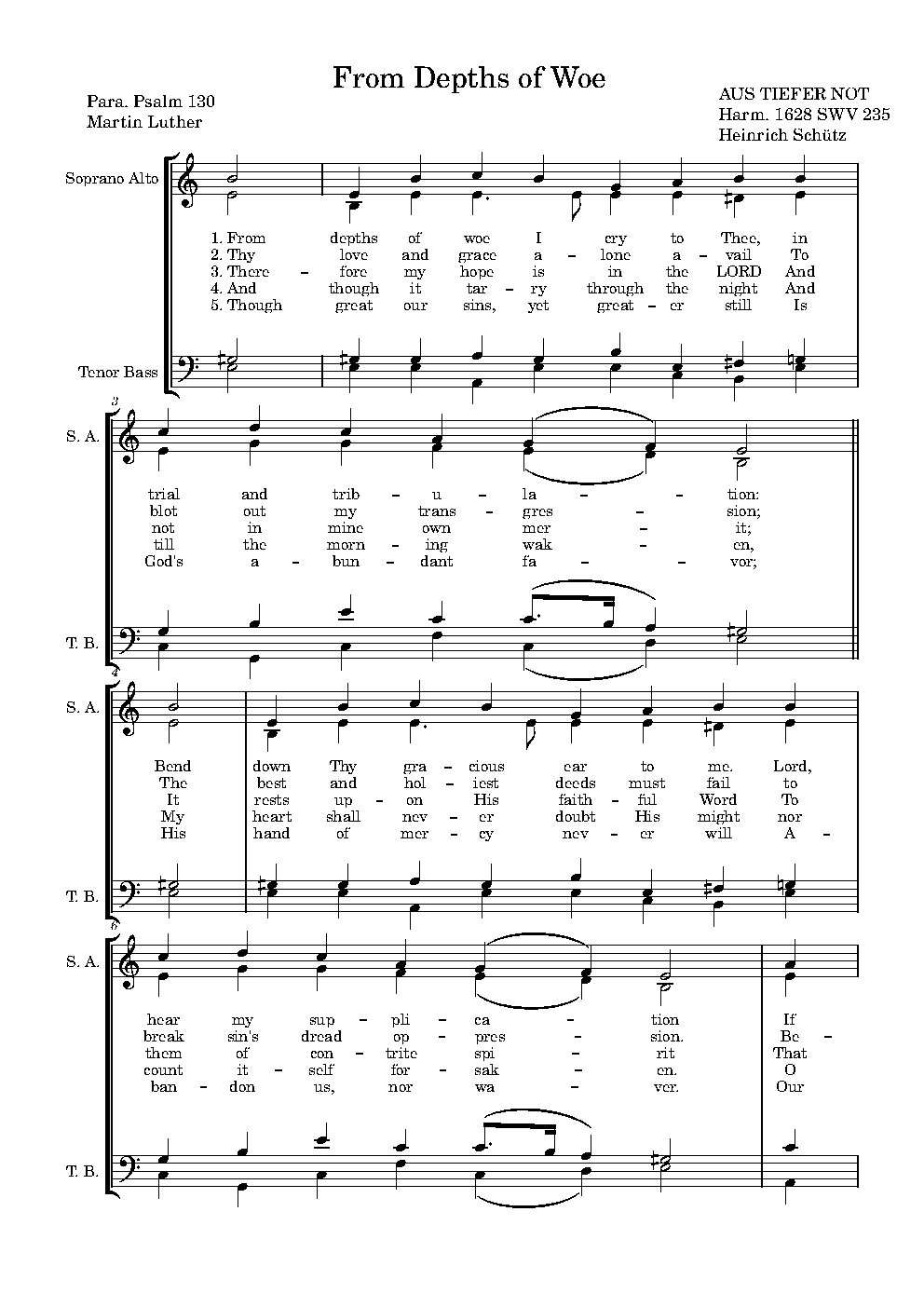 Aus tiefer Not schrei ich zu dir, SWV 235 - Choir Script PDF Thumbnail