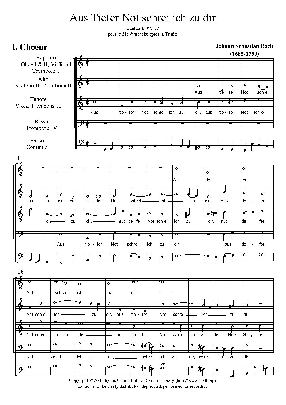 Aus tiefer Not schrei ich zu dir|{{NoCo|Chorals of the German Organ Mass (Clavier Übung III) - Choir Script PDF Thumbnail