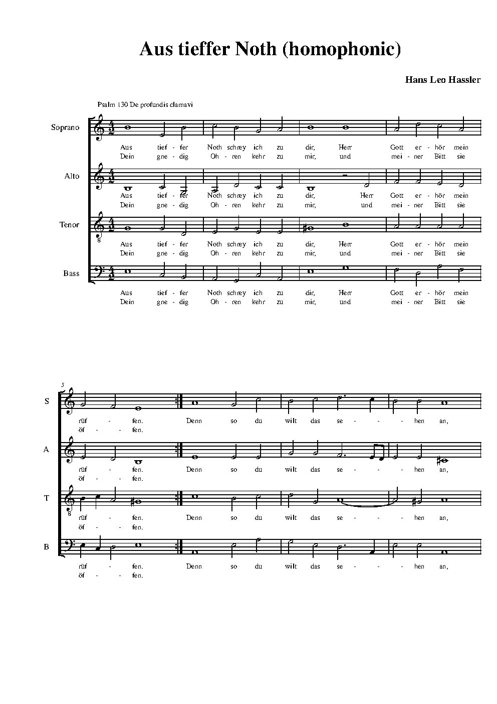 Aus tieffer Noth (homophonic)