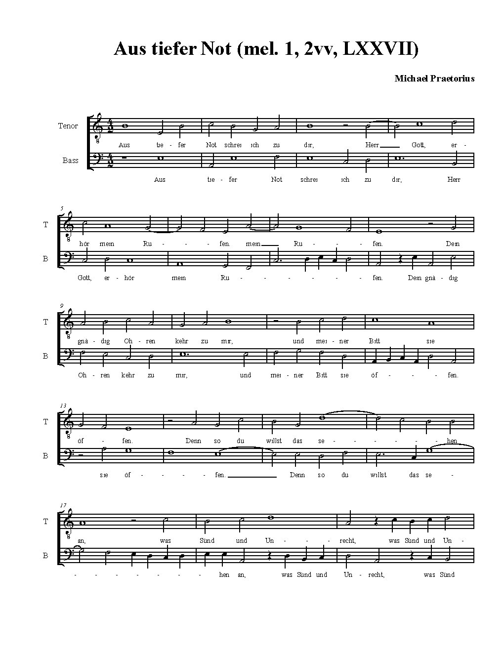 Aus tiefer Not schrei ich zu dir(1) 2vv - Choir Script PDF Thumbnail