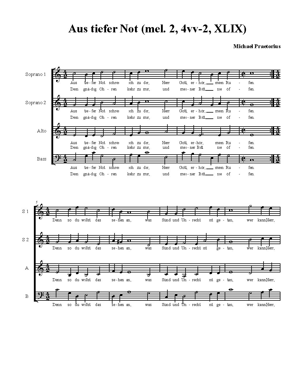 Aus tiefer Not schrei ich zu dir(2) 4vv-2 - Choir Script PDF Thumbnail