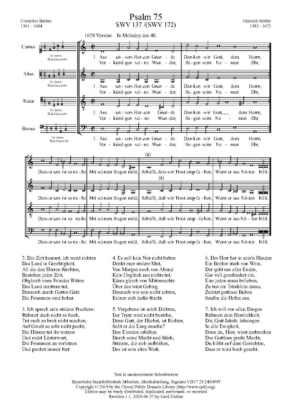 Aus unsers Herzen Grunde, SWV 172 - Choir Script PDF Thumbnail