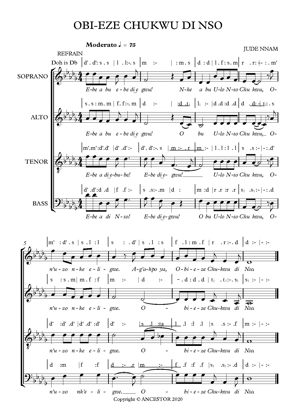 Obi-eze Chukwu Di Nso - Download Choir Script PDF