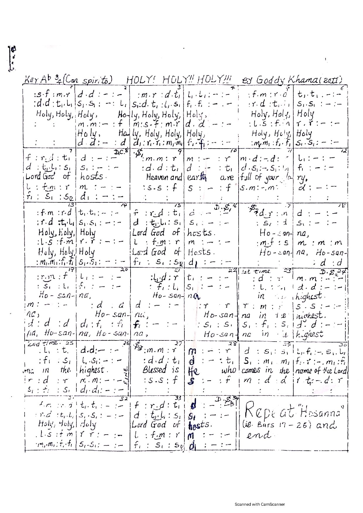Holy Holy Holy ~ Goddy Khama - Download Choir Script PDF
