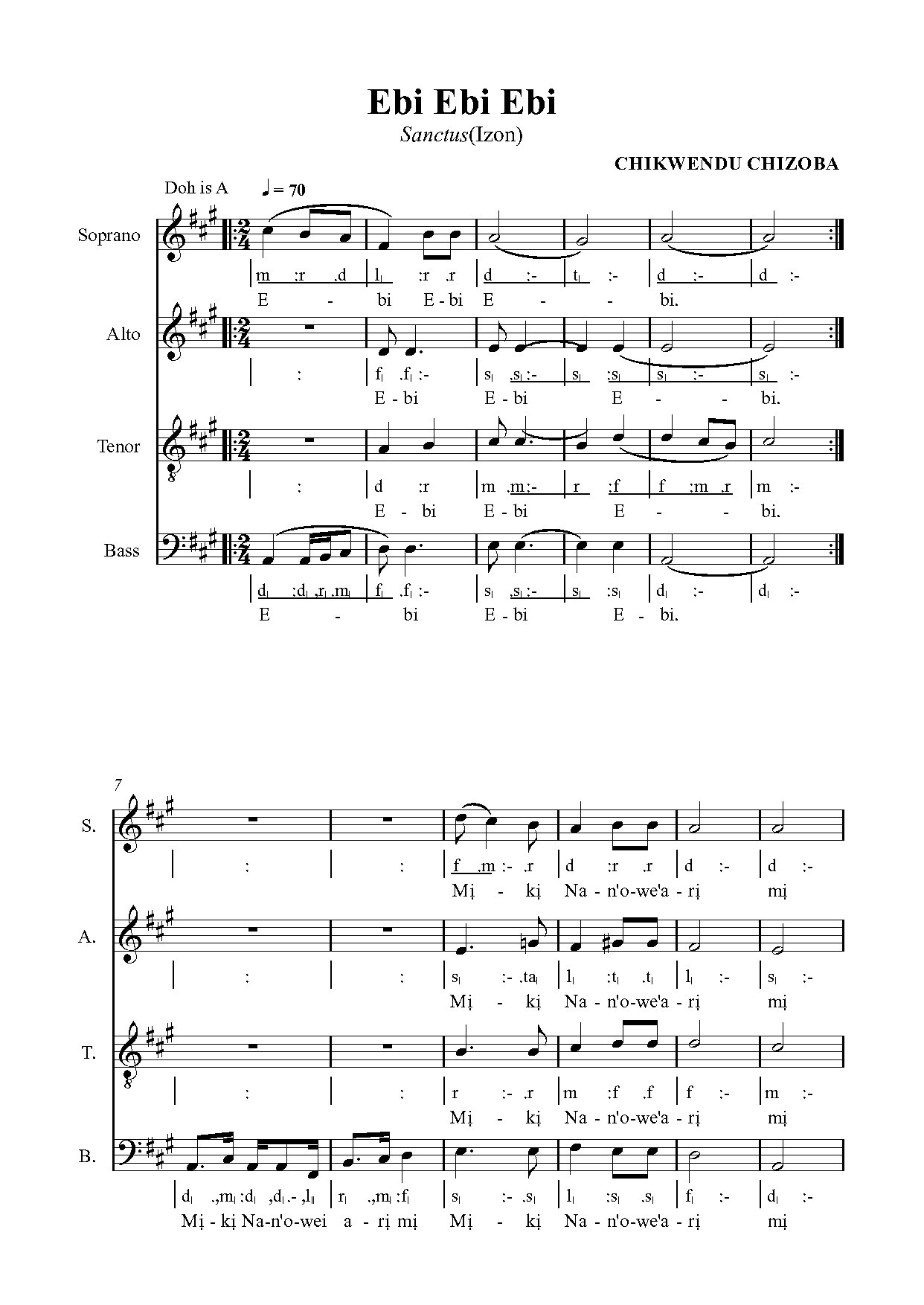 Ebi Ebi Ebi (sanctus Izon) - Download Choir Script PDF