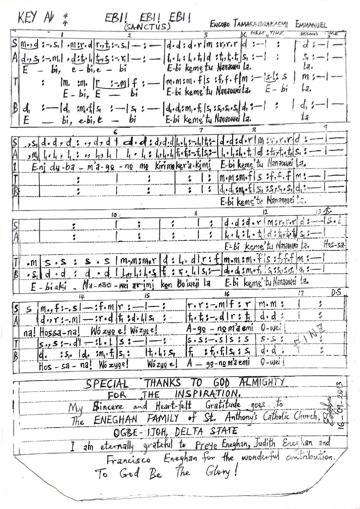 Ebi Ebi Sanctus Izon - Download Choir Script PDF